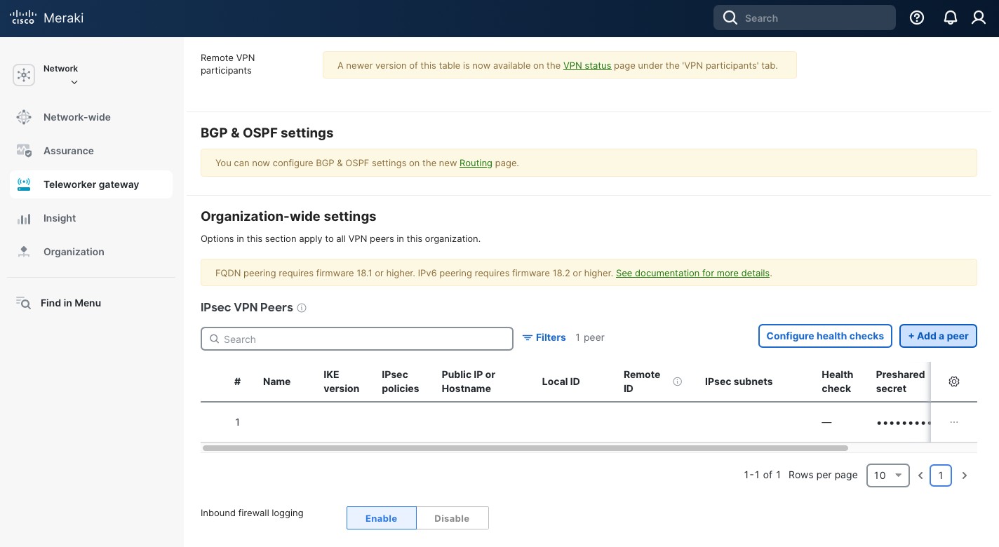 Figure 2. Add a IPsec VPN Peer.