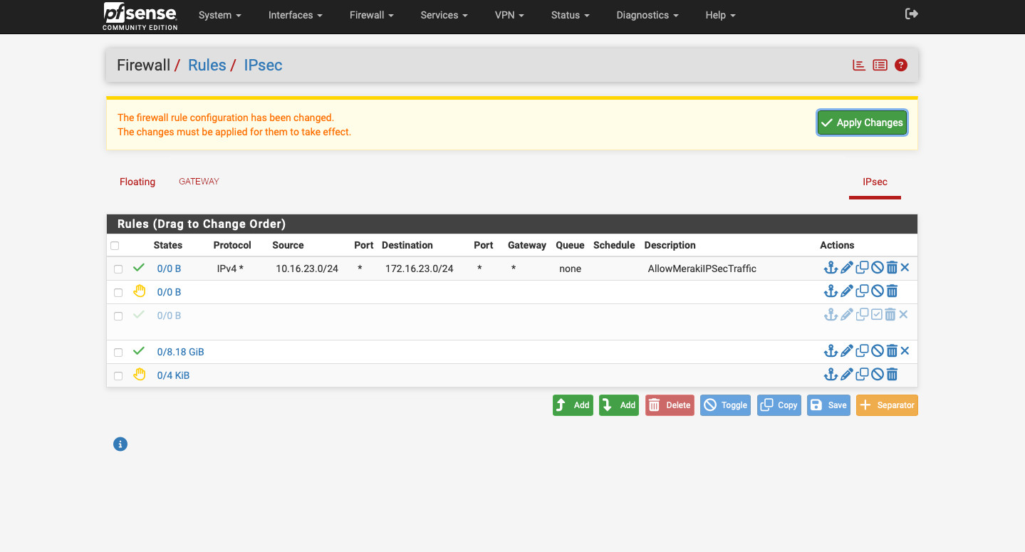 Figure 19. pfSense firewall rules.