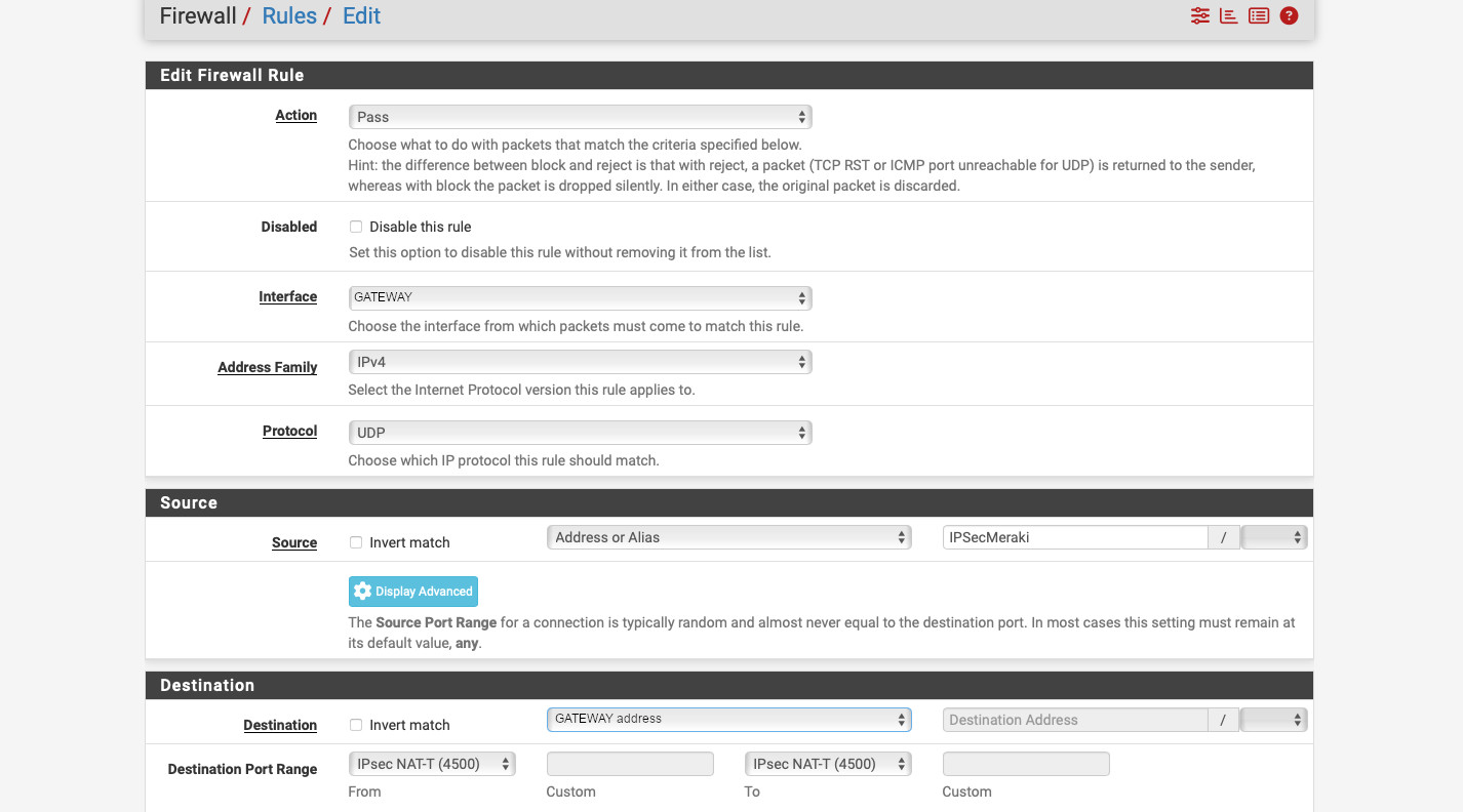 Figure 18. pfSense firewall rules, NAT-T.