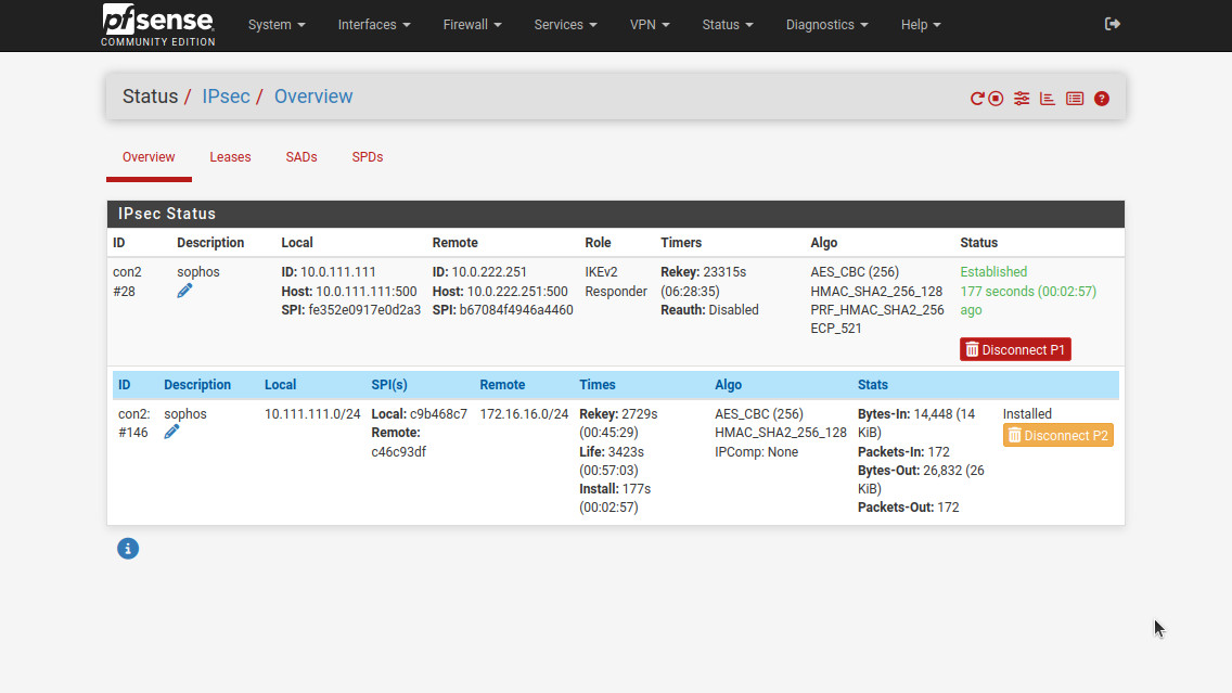 Figure 19. pfSense IPsec status.