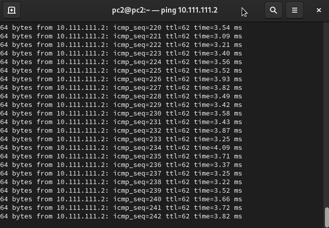 Figure 20. Ping from PC2 (172.16.16.17) to PC1 (10.111.111.2).