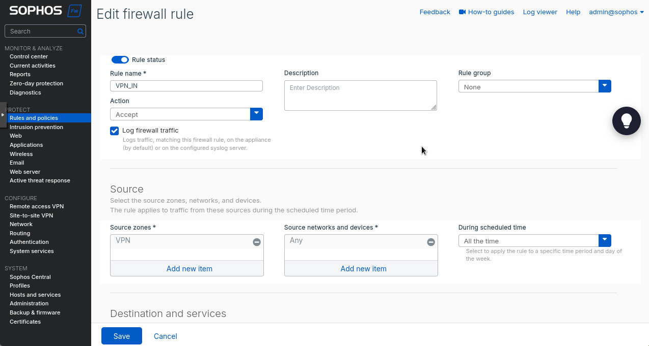 Figure 11. Creating Firewall rule allowing VPN in.