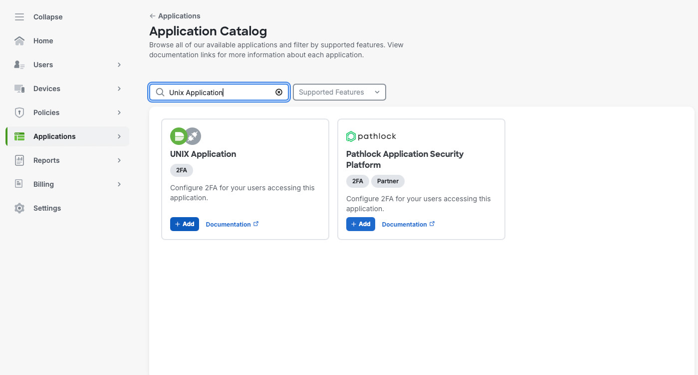Figure 3. Search for Unix Application