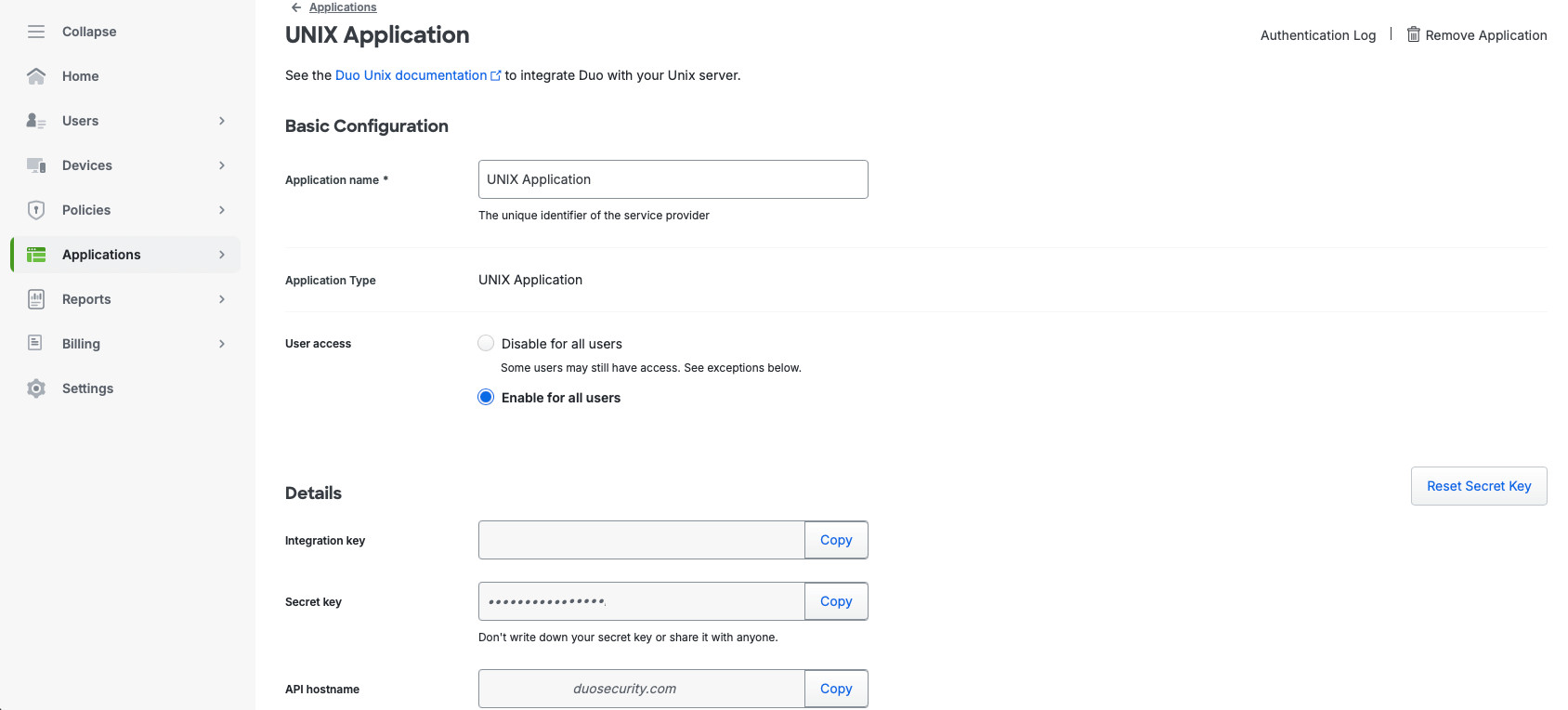 Figure 4. UNIX Application